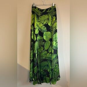 Alice + Olivia Tropical Green Leaf Print Athena Silk Skirt